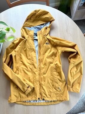 REI Women’s Mustard Yellow Hooded Rain Jacket
